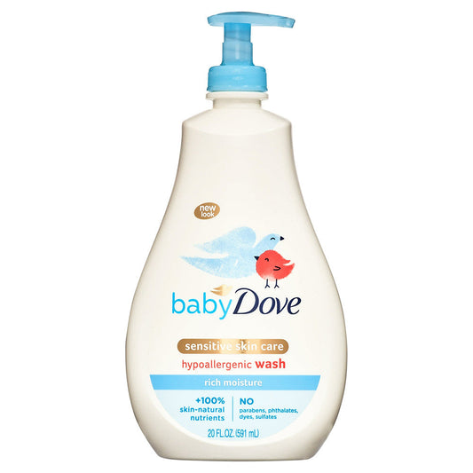 Baby Dove Sensitive Skin Care Hypoallergenic Liquid Body Wash with Pump, Rich Moisture, 20 Oz